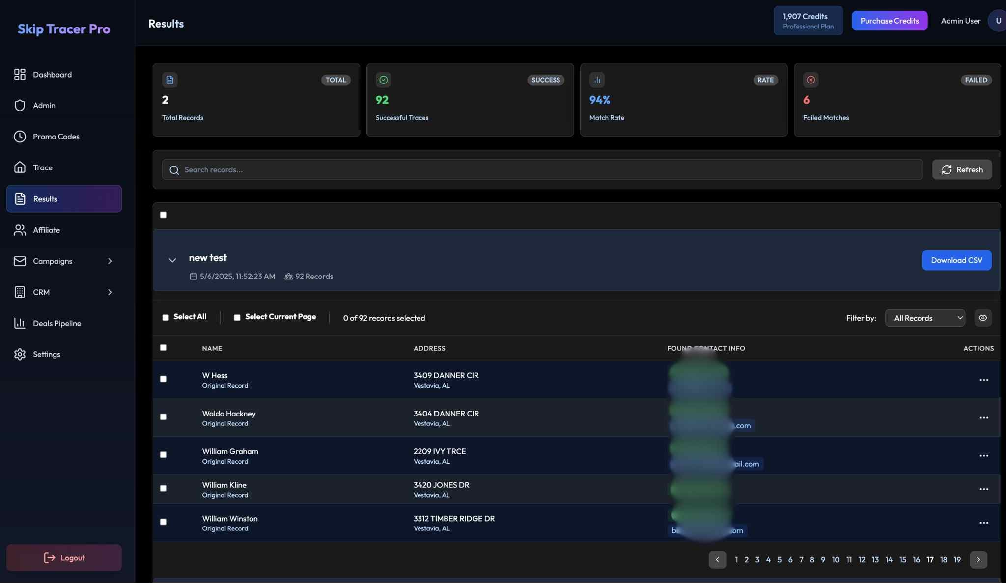 Screenshot of Skiptracer.io dashboard showcasing owner verification features